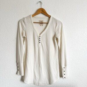 Chaser Size S Ivory White Button  Henley Thermal Long Sleeve Tee
